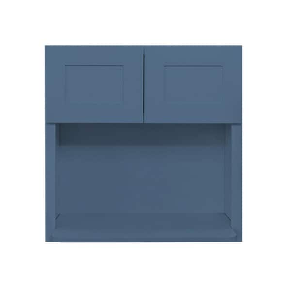 LIFEART CABINETRY Lancaster Blue Plywood Shaker Stock Assembled Wall Microwave Kitchen Cabinet 30 in. W x 12 in. D x 30 in. H