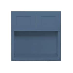Lancaster Blue Plywood Shaker Stock Assembled Wall Microwave Kitchen Cabinet 30 in. W x 12 in. D x 36 in. H
