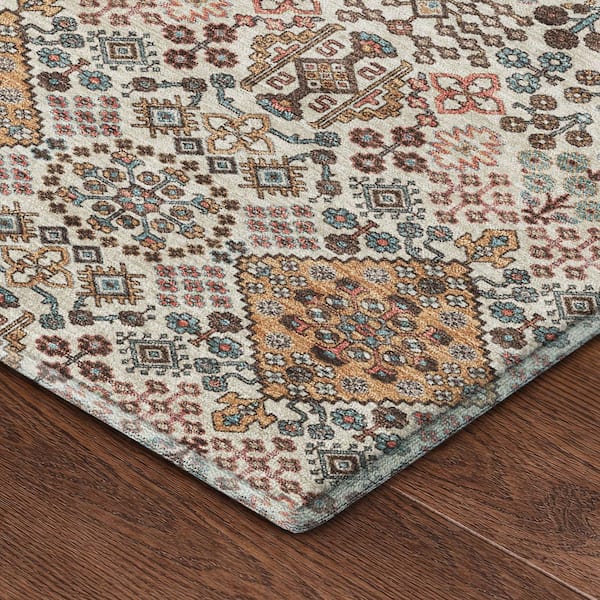 Mayfield Premium Machine Washable Abstract AMF2477 Beige 2 ft. x 7 ft. Runner Rug