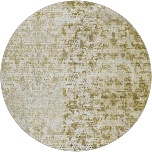 Dream Shag Premium Machine Washable Abstract ADS721 Taupe 8 ft. x 8 ft. Round Rug