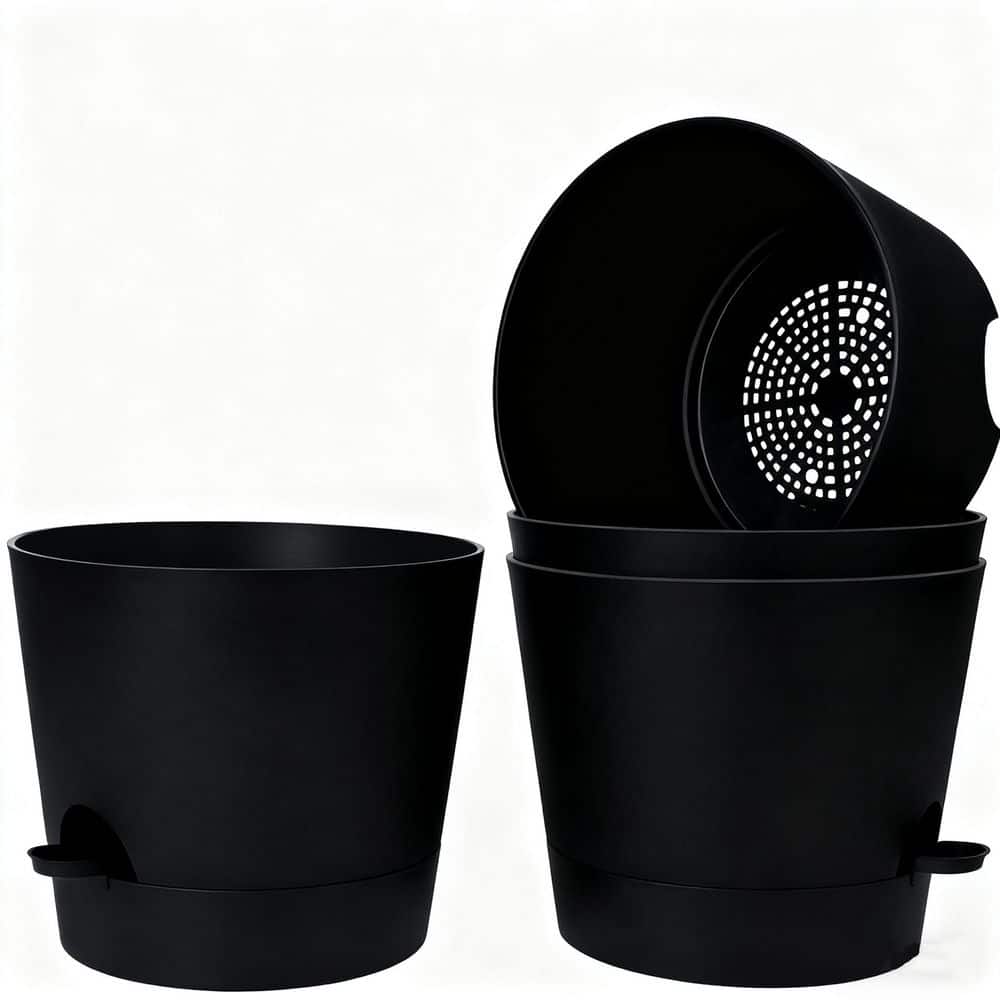 Separate Pot Pure＆Black 163025 ブラック 新品 OGETFUUR 4-Pack Black Plastic Indoor Self Watering Planter with