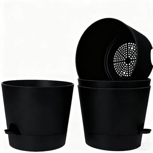 OGETFUUR 4-Pack Black Plastic Indoor Self Watering Planter with