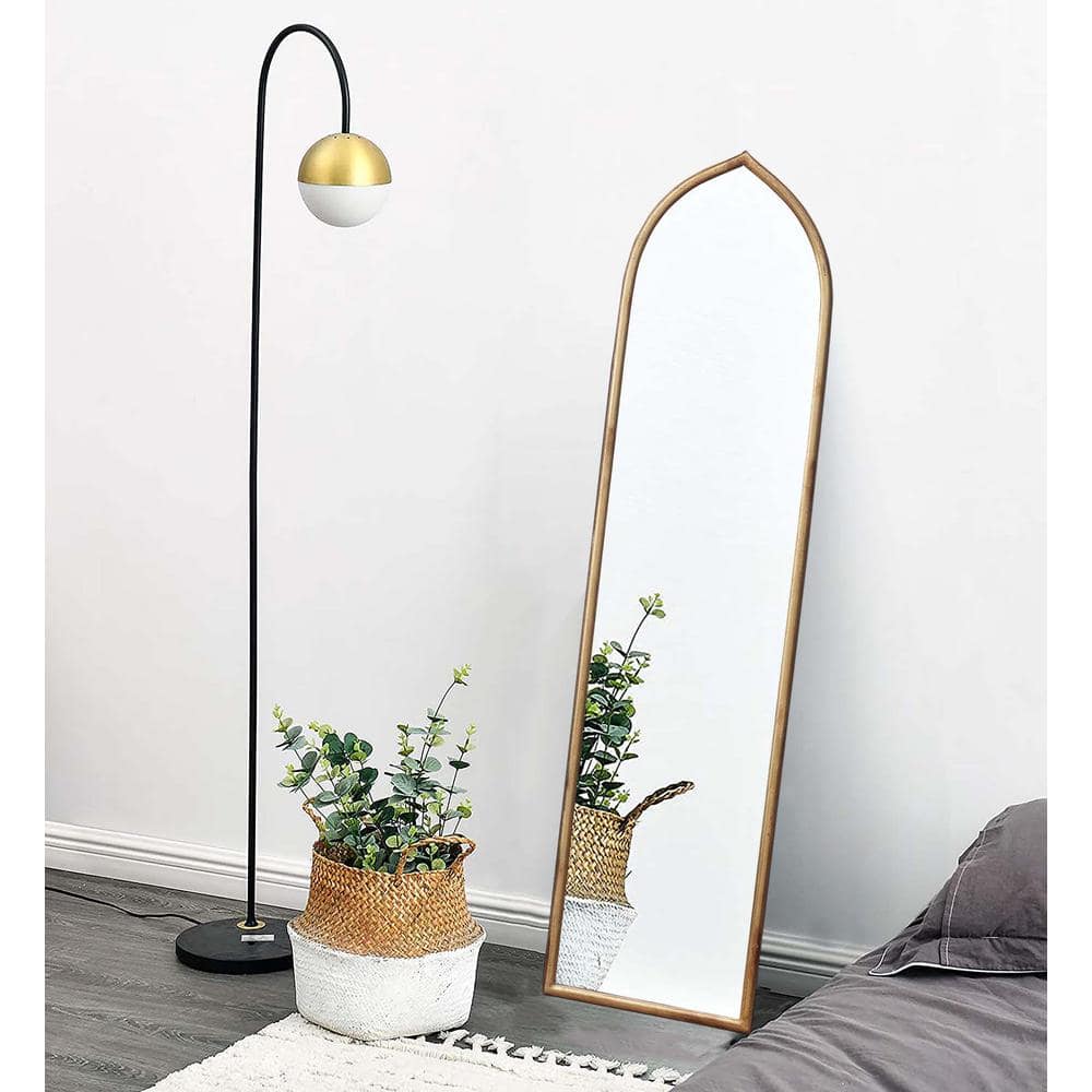 Antique Gold 50'' Full Length Arched Metal Wall Mirror