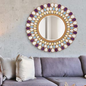 Medium Round Amethyst Amber And Topaz Beveled Glass Contemporary Mirror (40 in. H x 40 in. W)
