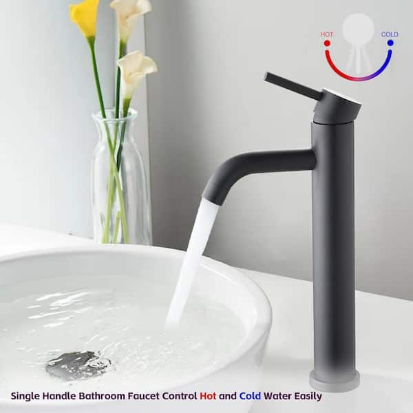 Unbranded Single Handle Single Hole Bathroom Modern Tall Stainless Steel Faucets Lavatory Bathroom Sink Faucet in Matte Black