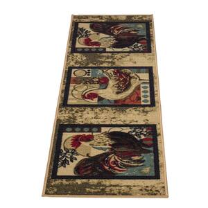 Siesta Kitchen Collection Non-Slip Rubberback Rooster 2x5 Kitchen Runner Rug, 1 ft. 8 in. x 4 ft. 11 in., Beige Rooster