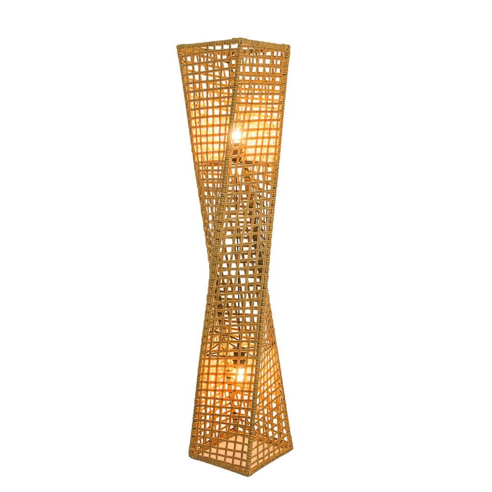 Phuket Twist 51" Handcrafted Rattan Floor Lamp with Linen Shades
