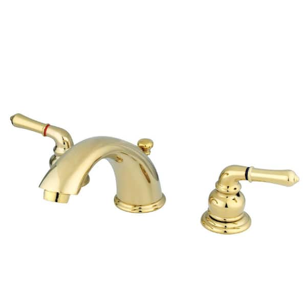 Kingston Brass Magellan 2-Handle 8 in. Widespread Bathroom Faucets with Plastic Pop-Up in Polished Brass