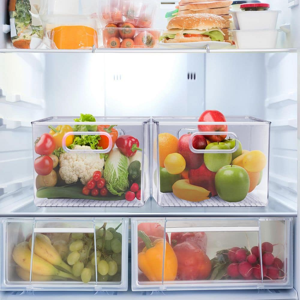 4 Pack Medium Clear Plastic Storage Bins with Handles, Under Sink Organizer