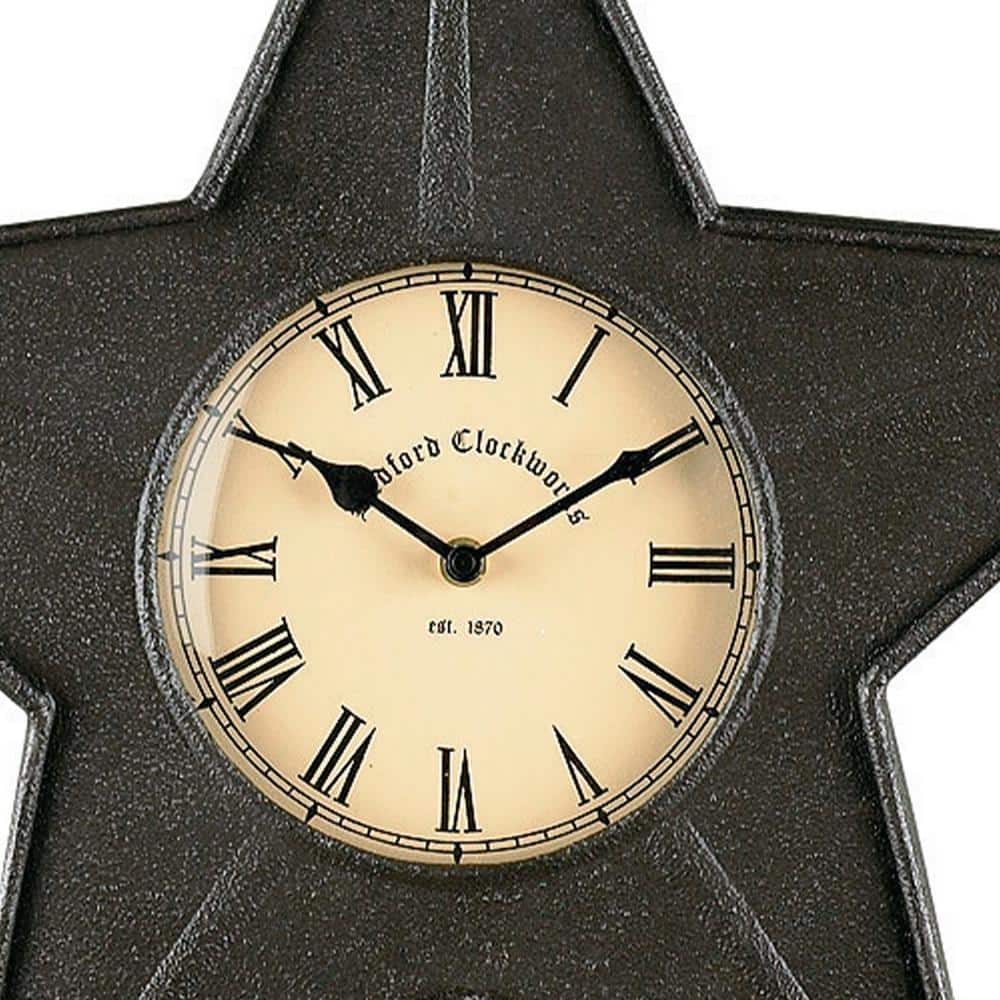 Vintage Black Iron Star-Shaped Analog Wall Clock 16"