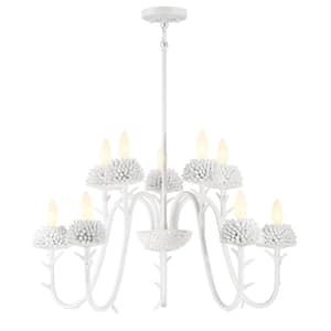 North Fork 10-Light Sand White Candlestick Chandelier for Dining and Living Rooms with No Bulbs Included