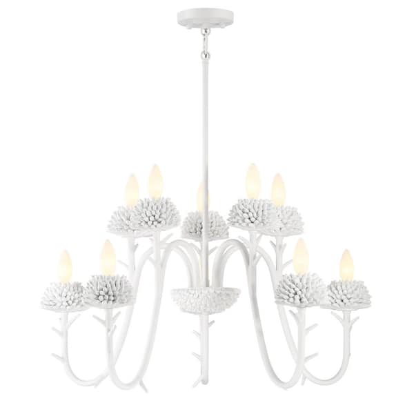 Minka Lavery North Fork 10-Light Sand White Candlestick Chandelier for Dining and Living Rooms with No Bulbs Included