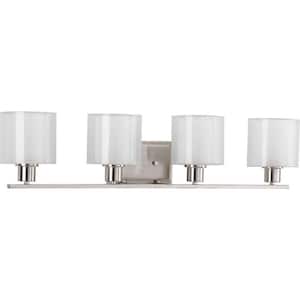 Invite Collection 4-Light Brushed Nickel White Shade New Traditional Bath Vanity Light
