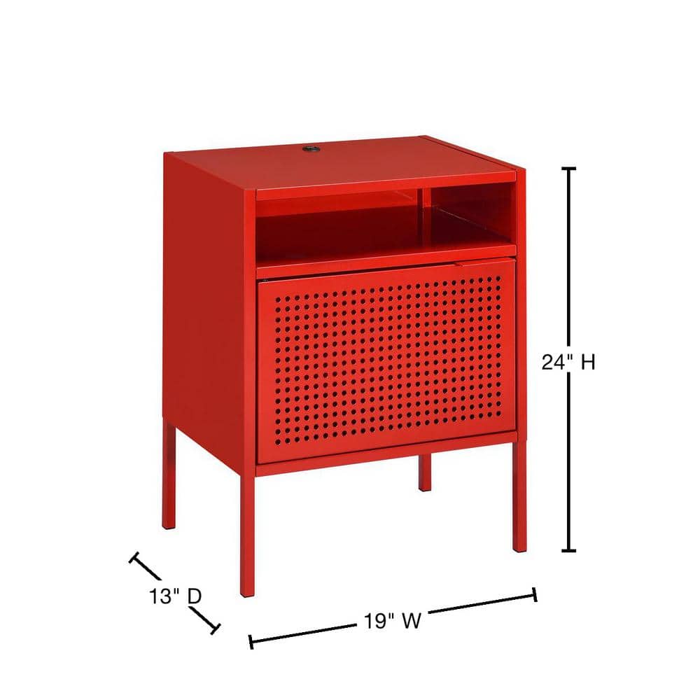 Gemma 19" Red Metal Nightstand with USB Charging Port