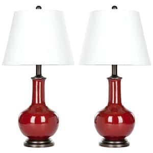 Carolanne 25 in. Red Gourd Table Lamp with White Shade (Set of 2)