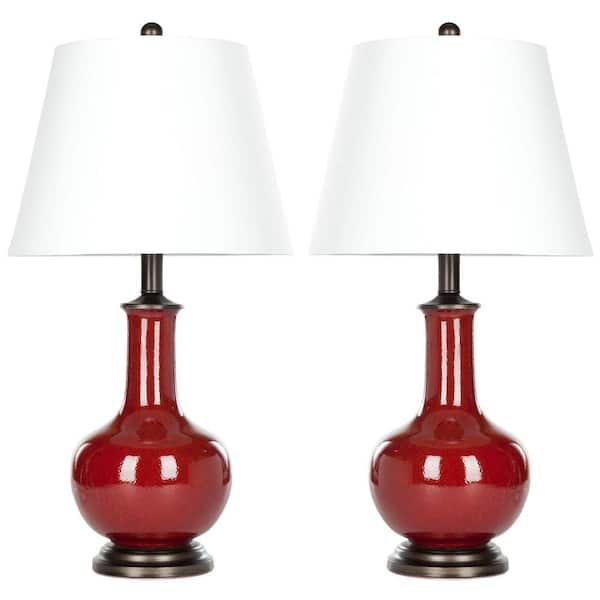 SAFAVIEH Carolanne 25 in. Red Gourd Table Lamp with White Shade (Set of 2)