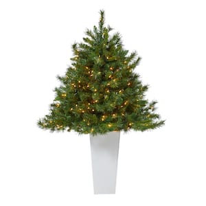 4.5ft. Wyoming Mixed Pine Artificial Christmas Tree with 250 Clear Lights and 462 Bendable Branches in Tower Planter
