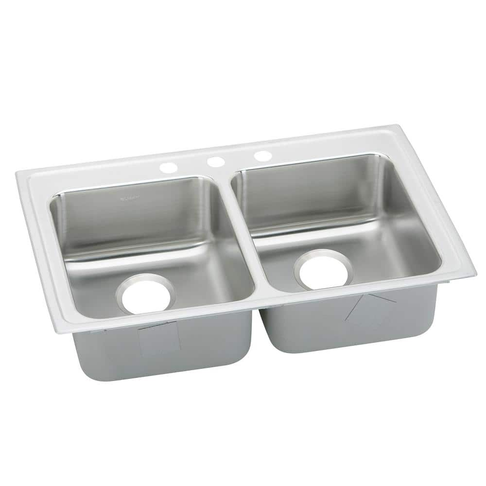 Elkay Lustertone 33in Drop In 2 Bowl 18 Gauge Stainless Steel Sink