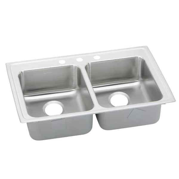 Elkay Lustertone Drop-In Stainless Steel 33 in. 3-Hole Double Bowl ADA Compliant Kitchen Sink with 6.5 in Bowls