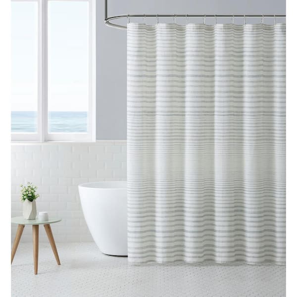 Tide Stripe 1-Piece Beige Cotton Blend Shower Curtain