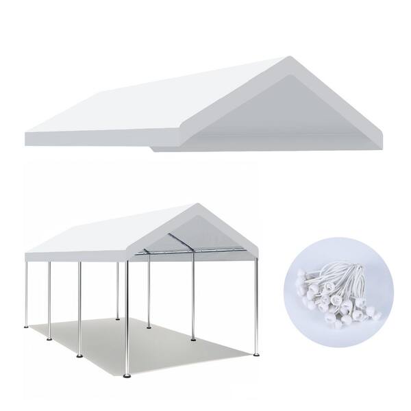 OGETFUUR 10 ft. W x 20 ft. White Replacement Canopy with 36 Ball Bungee Cords Water Resistant and Easy Assembly (Only Cover)