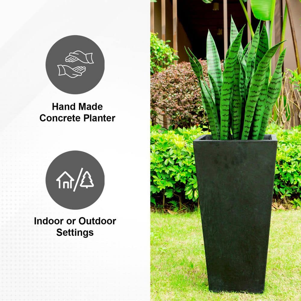 28" Black Lightweight Concrete Tall Tapered Planter