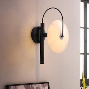 Rustic Farmhouse 9in. 1-Light Black Wall Sconce Light with Frosted Glass Shade Industrial Barn Wall Light LED Compatible
