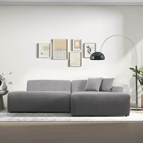 Ashcroft Furniture Co Delphine 101.6 in. Square Arm 2-Piece L-Shaped Corduroy Fabric Right Sectional Sofa in Light Gray