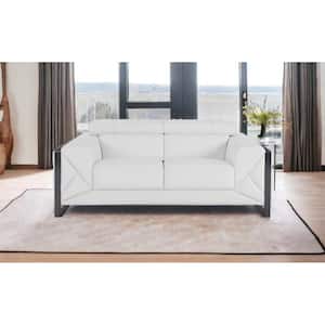 Valerie 75 in. White Solid Leather 2-Seats Loveseat