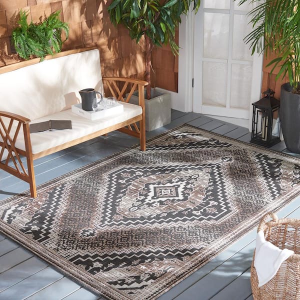 Havana Light Brown/Black 7 ft. x 7 ft. Tribal Ikat Indoor/Outdoor Square Area Rug
