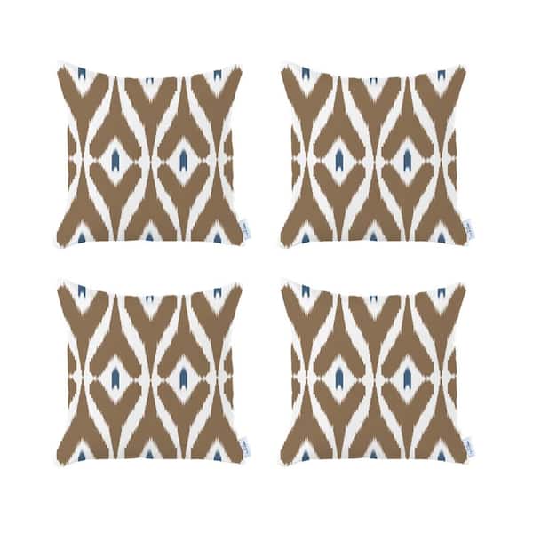 MIKE & Co. NEW YORK Ikat (Set of 4) Brown Square 18 in. x 18 in. Boho Throw Pillow Covers