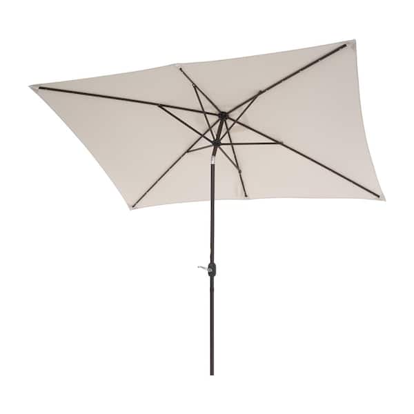 Patere 10 ft. x 6.5 ft. Rectangular Steel Pole Market Tilt Half Patio Umbrella in Beige with LED