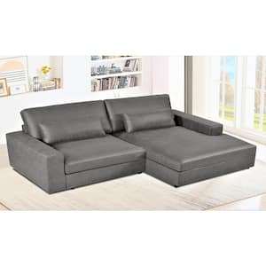 Elzada 105.52 in. W Square Arm 2-Piece L Shaped Leather Mid-Century Right Facing Sectional Sofa in Gray