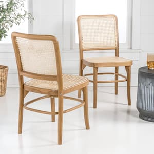 Colmar Mid-Century Vintage Wood Rattan Dining Chair, Natural (Set of 2)