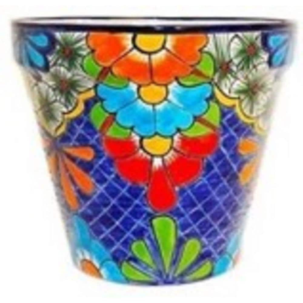 Ravenna Pottery Talavera 10 in. Blue Ceramic Vase Planter AWT200S2