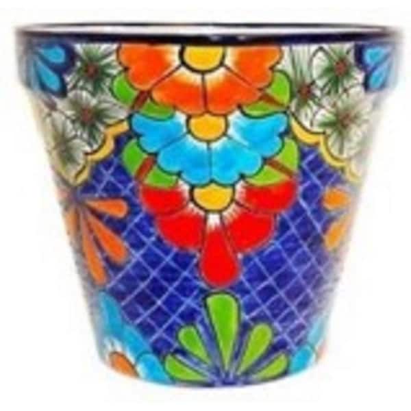 Ravenna Pottery Talavera 10 in. Blue Ceramic Vase Planter