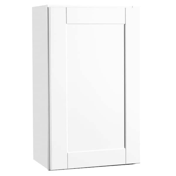 Hampton Bay Shaker 18 in. W x 12 in. D x 30 in. H Assembled Wall Kitchen Cabinet in Satin White