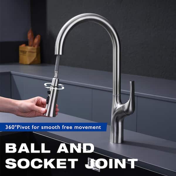17 in. Pull Down Sprayer Kitchen Faucet with 360° Spout Swivel 3-Mode Stream/Spray/Sweep in Brushed Nickel