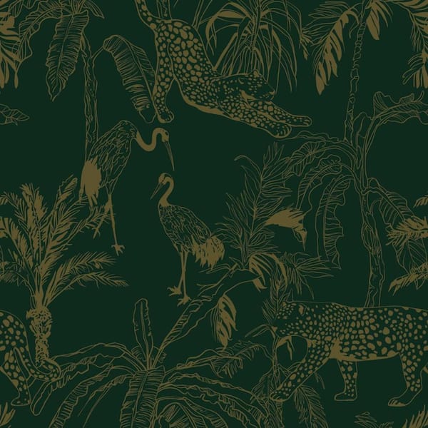 Dark Green Boho Jungle Animal Peel and Stick Removable Self-Adhesive Wallpaper