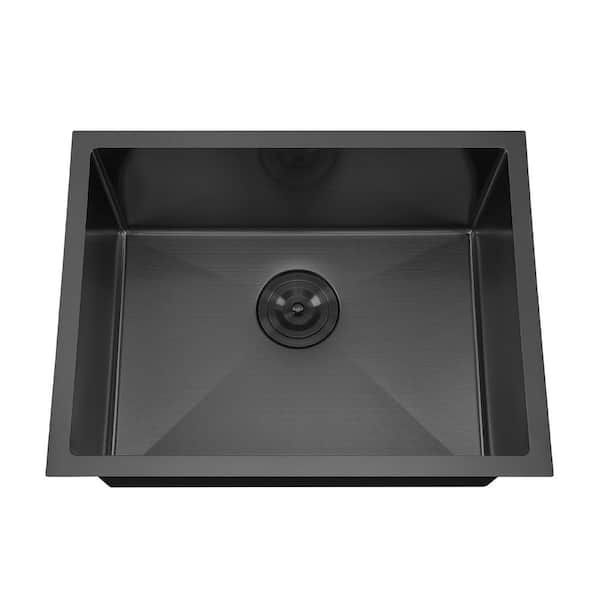 23 in. Undermount Single bowl 18-Gauge Nano Black Stainless steel Scratch Resistant Kitchen Sink with Strainer