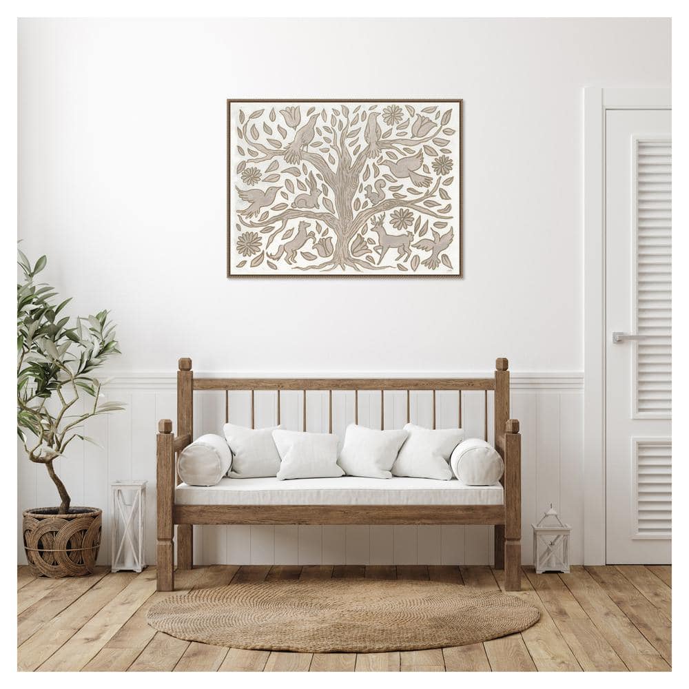 Nordic Critter Tree Beaded Framed Canvas Wall Art
