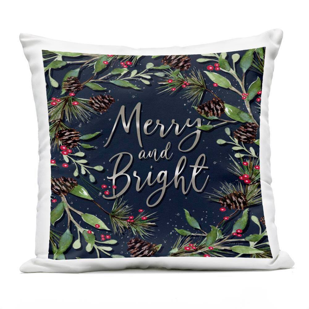 Merry and Bright with Holly Leaves Black Square Outdoor Throw Pillow price history on PriceWatchPro