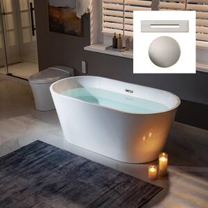 Newport 59 in. Acrylic FlatBottom Double Ended Bathtub with Brushed Nickel Overflow and Drain Included in White