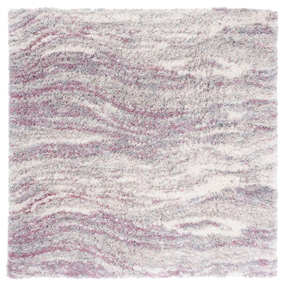 SAFAVIEH Fontana Shag 5 ft. x 5 ft. Pink/Gray Wavy Abstract Square Area ...