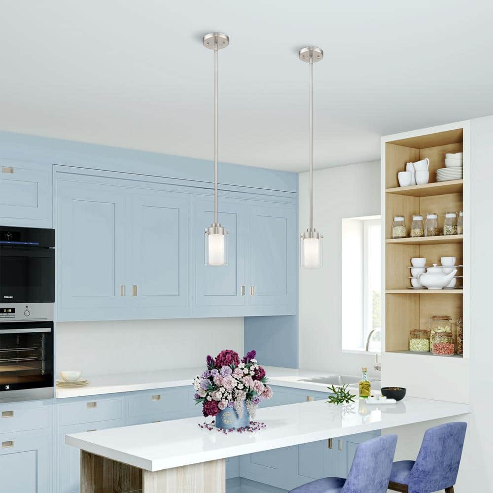 Brushed Nickel Mini Pendant with Clear and Opal Glass Shades