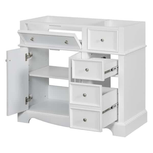 Tenleaf 35.40 in. W x 17.80 in. D x 32.90 in. H Bath Vanity Cabinet without Top in White with 3 Drawers Unassembled