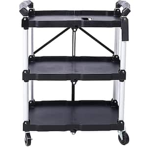 Ami 3 Black Layers Folding General Use Cart, Collapsible Service Cart, 50 lbs. Load Capacity Per Shelf