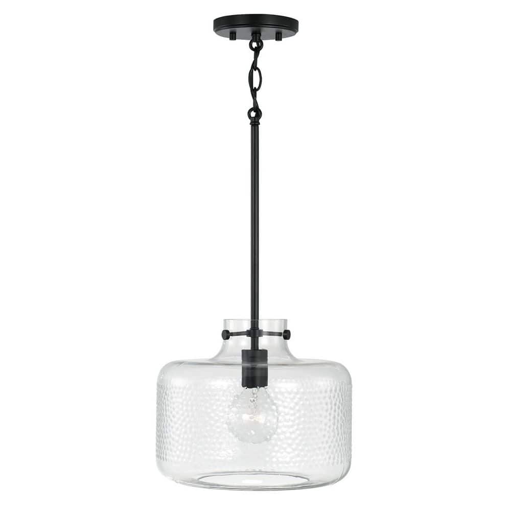 Brighton 100-Watt 1-Light Matte Black Pendant Light with Clear Pebbled Glass and No Bulbs Inc;uded price history on PriceWatchPro