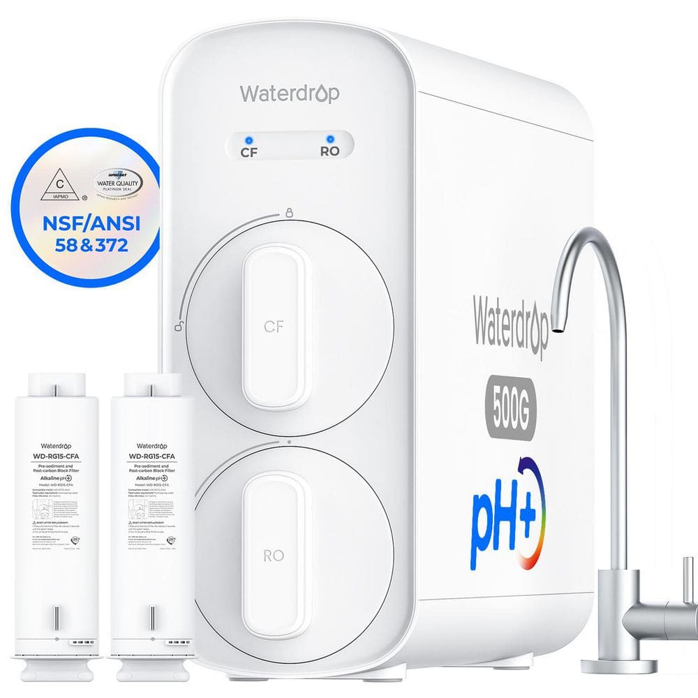 WD G5P500A Alkaline Mineral pH + Reverse Osmosis Water System 8 Stage 2:1 Pure to Drain 500GPD Extra 2 G5P500A-CF Filter
