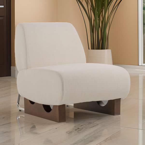 Benjara Cid Off White and Brown Fabric Side Chair